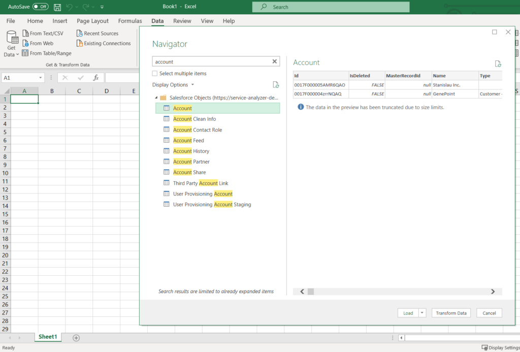 Importing Salesforce data to Microsoft Excel