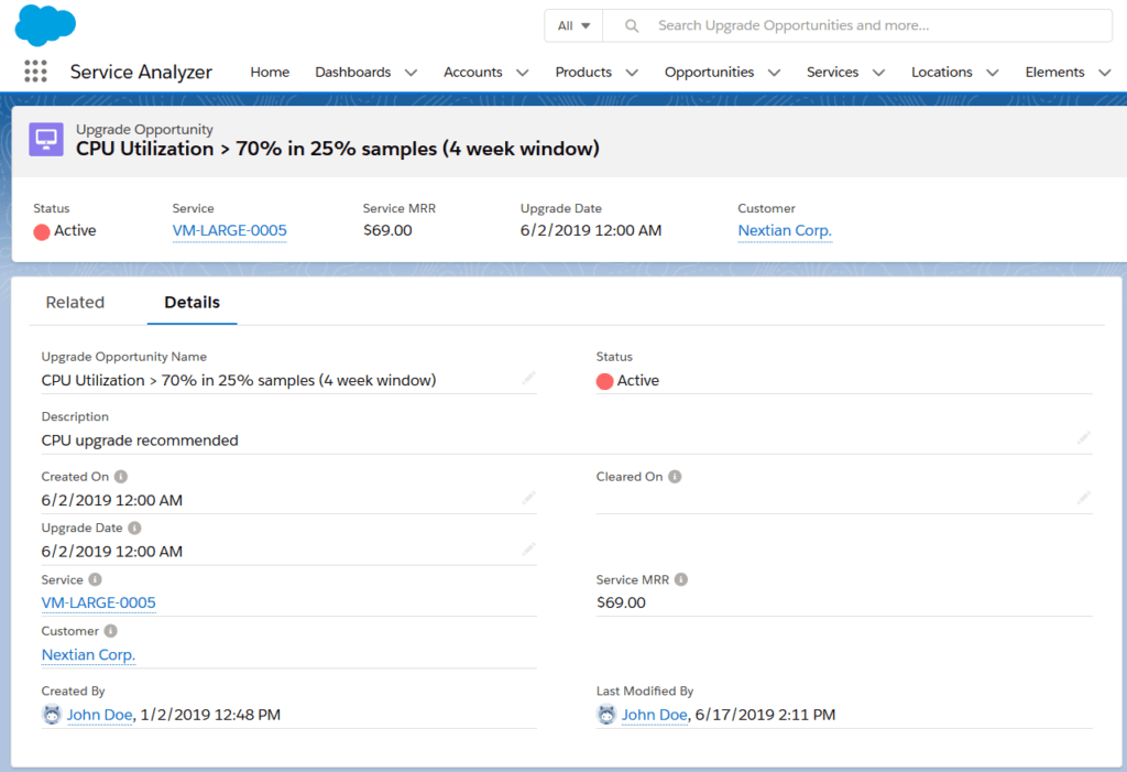 Upgrade opportunity details