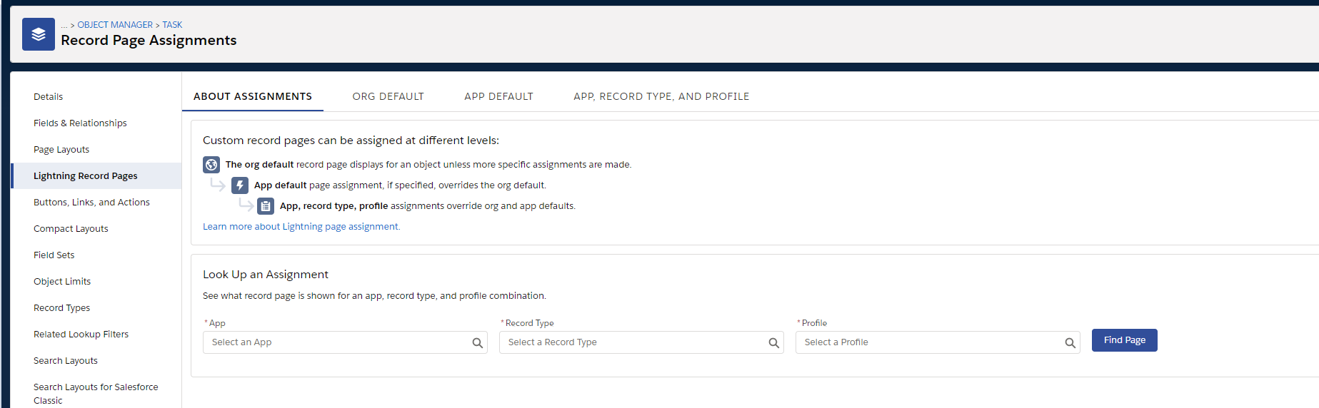 Salesforce Lightning page assignments
