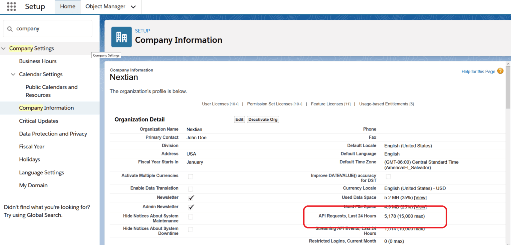 Salesforce API limits information