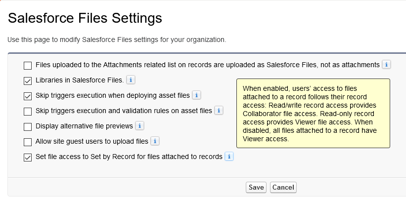 Salesforce files settings