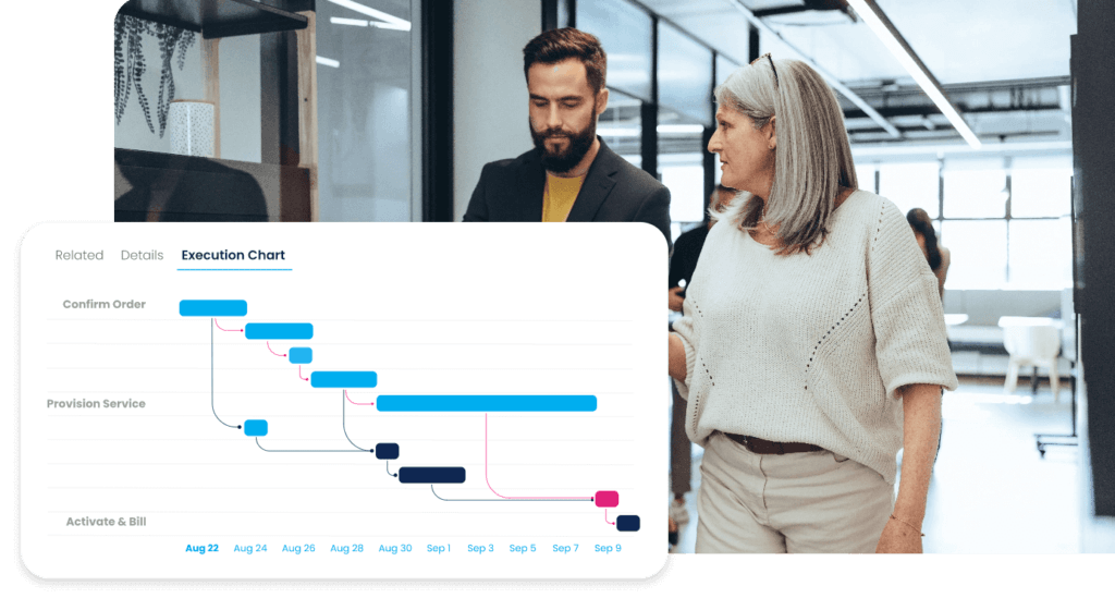 People talking and screenshot of Product delivery workflow