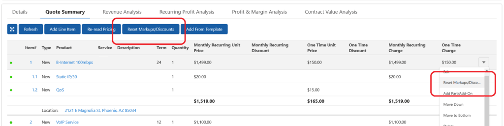 Resetting Markups and Discounts