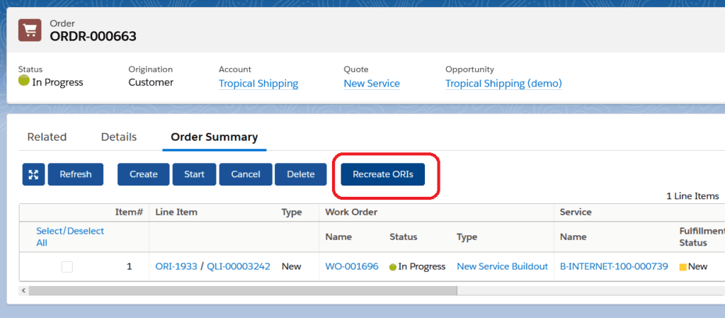 Recreating order line items