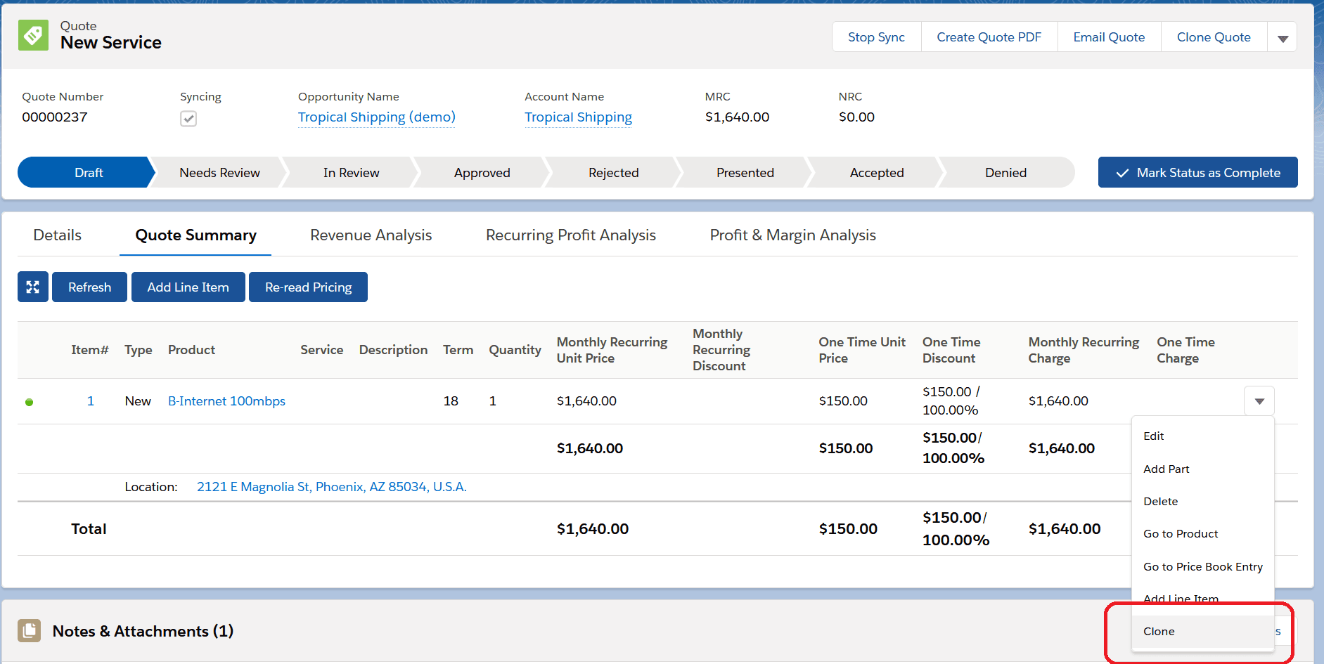 Cloning individual quote line items