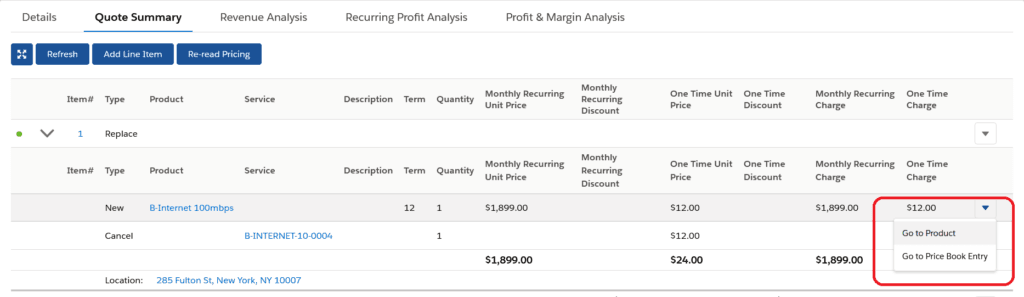 Navigating from quote item to product and price book entry