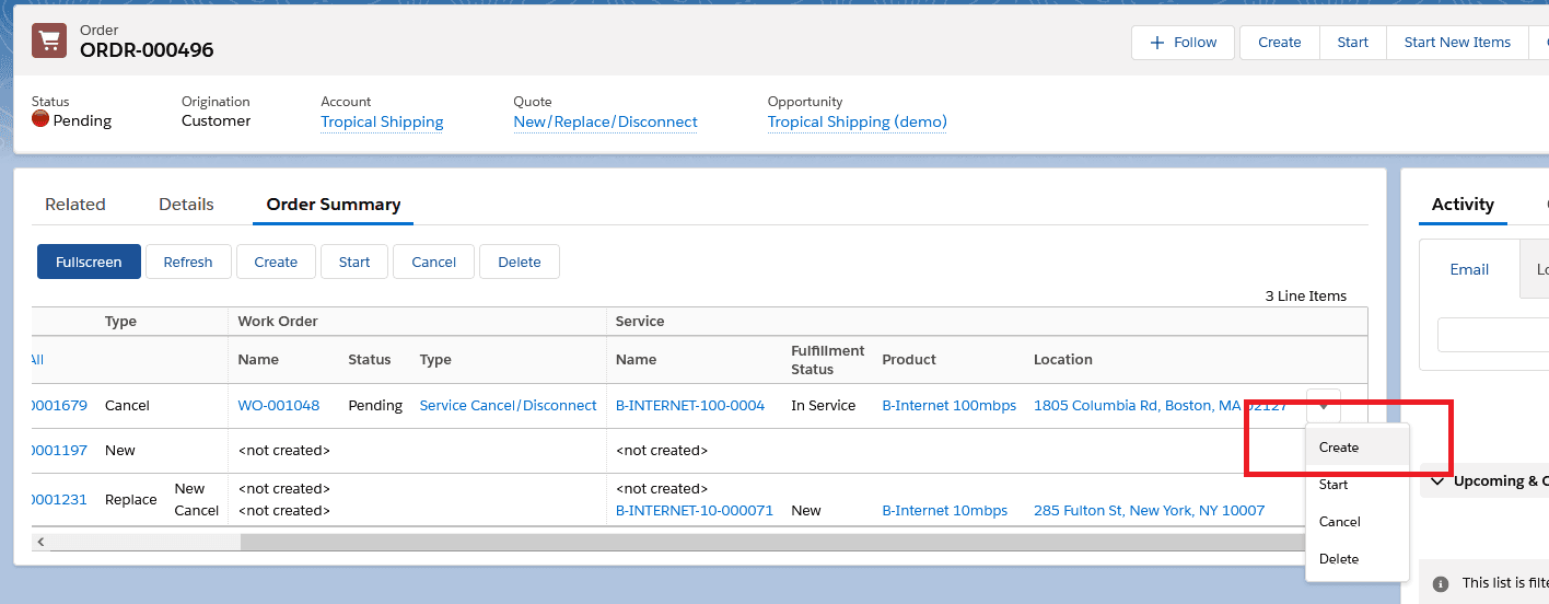 Order summary line item management actions