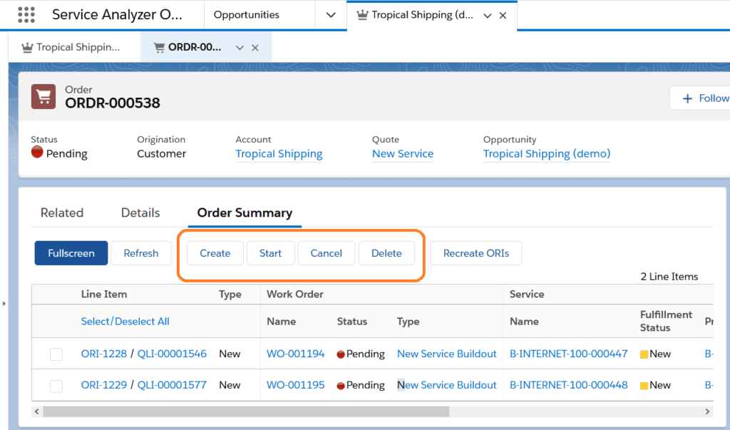 Order summary bulk actions