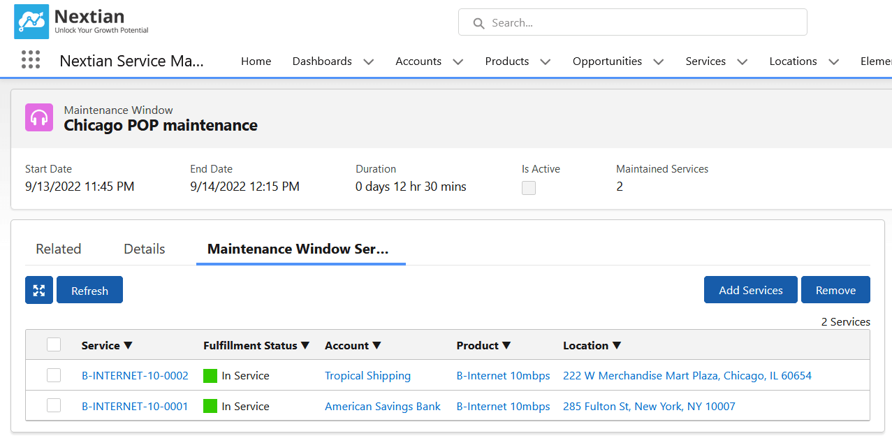 Nextian service maintenance window details