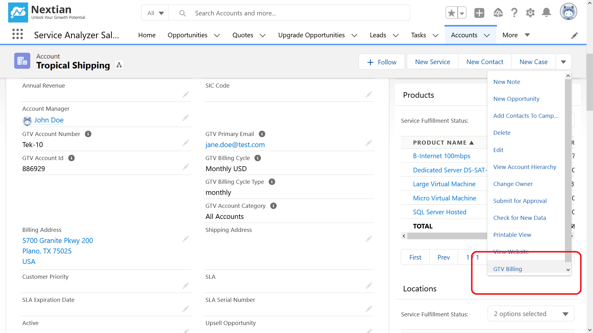 Nextian Gotransverse Connector Account Actions