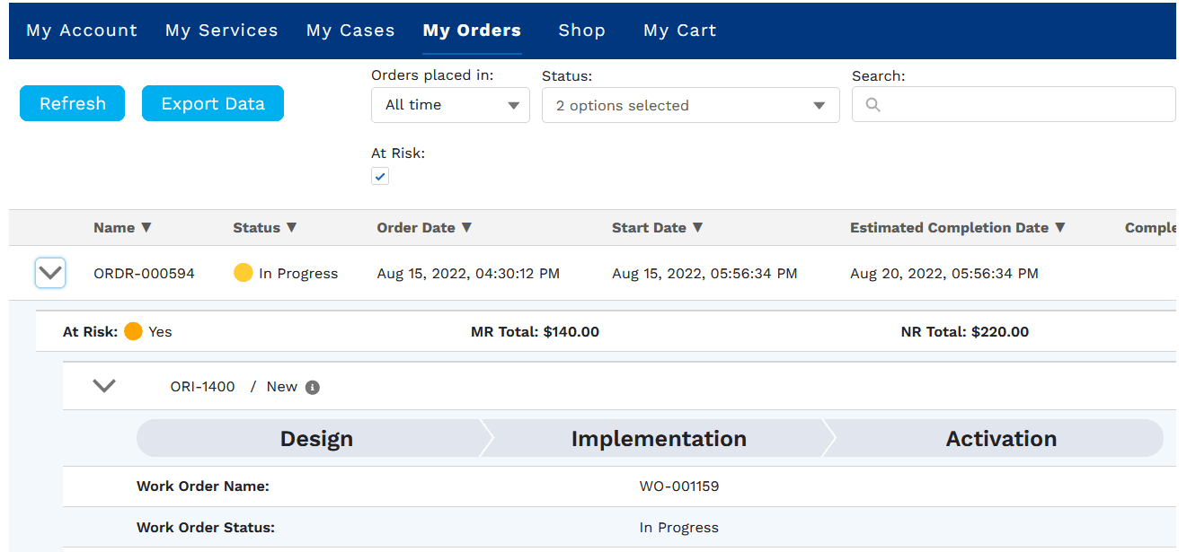 Nextian Customer Portal at risk order