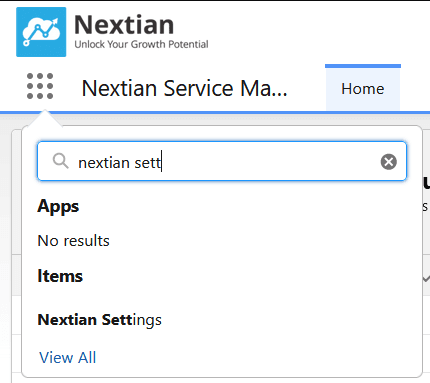 Navigating to Nextian Salesforce settings