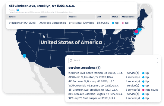 A screenshot of service locations map in the Nextian Partner Portal
