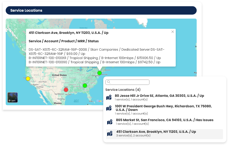 A screenshot of service locations map in the Nextian Partner Portal