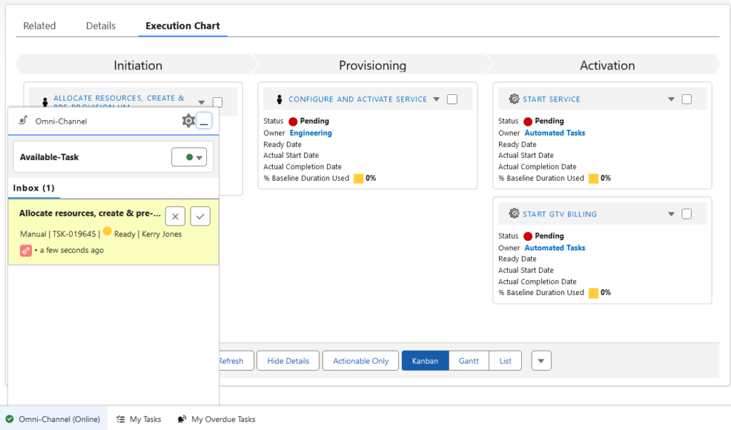 A screenshot of Nextian order task routing with Salesforce Omni-Channel