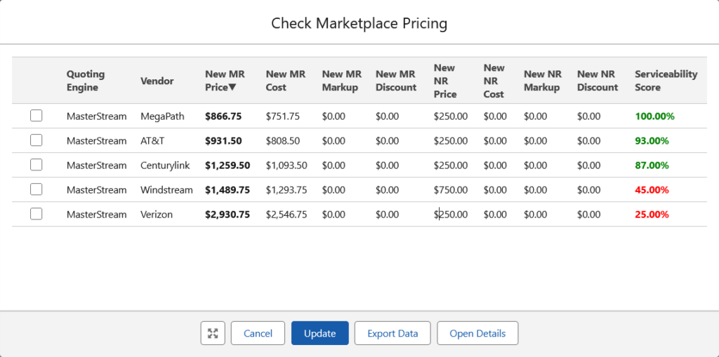 A screenshot of Nextian CPQ with third party pricing
