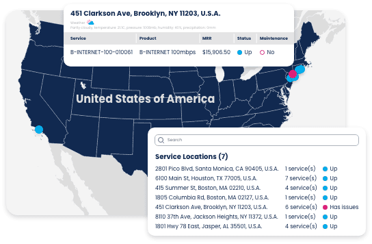 Multi-layer maps with internet service status