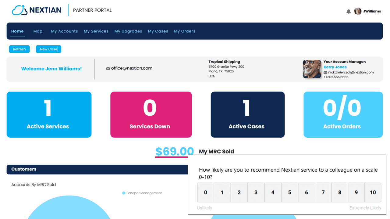 A screenshot of Nextian Reseller Partner Portal with NPS Survey