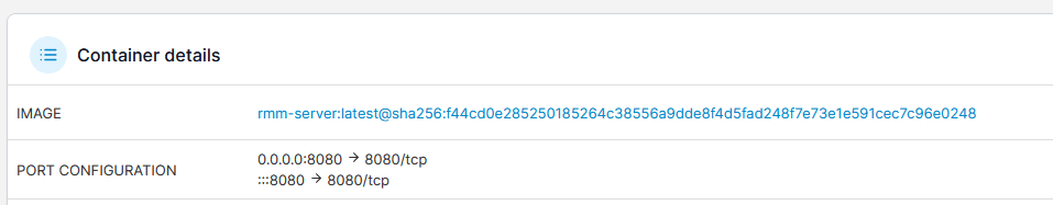A screenshot of a HTTP port mapping for the Nextian RMM Web Interface in Docker/Portainer,