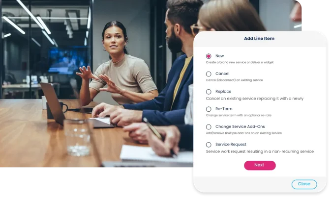 People and screenshot of Subscription service quote types